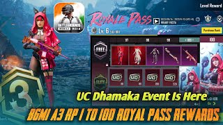 BGMI A3 Royal Pass 1 to 100 RP Rewards  New A3 Royal Pass Leaks  Get Free UC In UC Dhamaka Event [upl. by Sofko384]