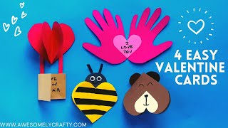 4 Easy Valentine Cards for Kids  Easy Valentines Day Crafts for Kids [upl. by Aneleairam]