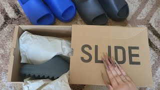 REVIEW YEEZY SLIDE SLATE MARINE SIZING amp COLOR WITH ONYX amp AZURE [upl. by Ani]