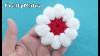 CROCHET TUTORIAL FLOR TEJIDA EN PUNTO PUFF  flor a crochet en punto puff [upl. by Harrie186]