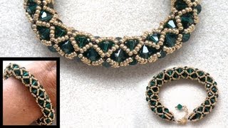 Netted beaded bracelet with 6mm Swarovski and seedbeads beading tutorial [upl. by O'Meara]