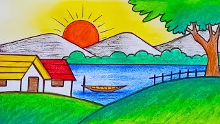 গ্রাম বাংলার প্রাকৃতিক রূপ অঙ্কন  Gramer Prakitik Drisso Drawing 💚 Village Nature Art 💛 [upl. by Giff470]