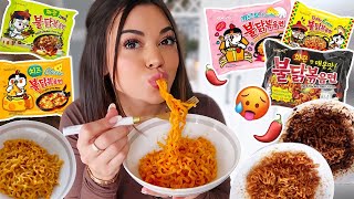 Trying SPICY Korean Buldak Ramen Noodle Flavors [upl. by Cordle]