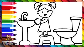 Zeichnen und Ausmalen eines Mädchens das sich die Hände wäscht 👧🧼💦🚰🚽🌈 Zeichnungen für Kinder [upl. by Nosecyrb911]