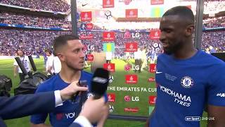 quotEden Hazard please stayquot 🤣 Rudiger and Hazards brilliant interview after wining the FA Cup [upl. by Umeh]