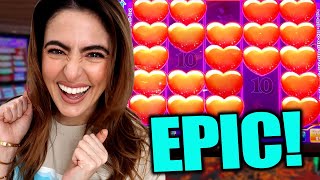 I HIT RARE 50 HEARTS Bonus On This CRAZY Slot Machine [upl. by Yate]