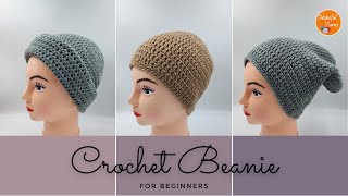 How to Crochet a Beanie for Beginners  Basic Beanie Pattern for Woman  Easy Slouchy Hat tutorial [upl. by Zoe]