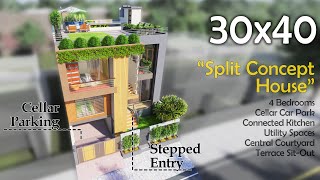 30X40 Feet  1200 Sqft  Stepped House with semi Basement Parking amp Central Courtyard  ID142 [upl. by Serra]