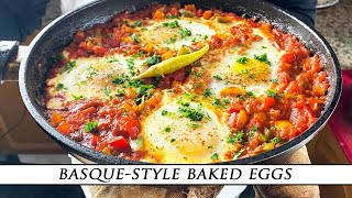 BasqueStyle Baked Eggs Recipe  The Spanish take on Shakshuka [upl. by Lowney943]