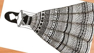 Gown Mandala Art for beginners  step by step Mandala Zentangle Art Doodle Art LacraftsVilla [upl. by Eltrym968]