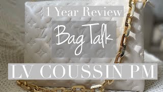 1 Yr Review  LV Coussin PM  Wear amp Tear  What fits  Thoughts  Louis Vuitton [upl. by Kifar]