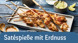 SatéSpieße mit Erdnusssoße  REWE Deine Küche [upl. by Nomi]