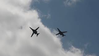 B1B Lancer and B2 Bomber Perform Flyovers [upl. by Anayit961]