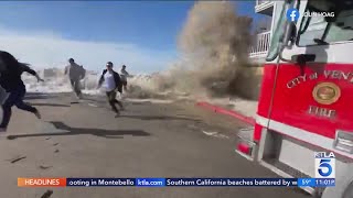 Dangerous surf pummeling Southern California beaches [upl. by Allina]