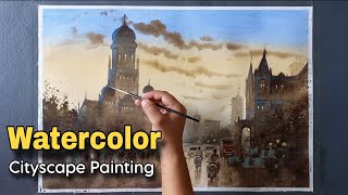 Cityscape Painting II Watercolor Painting [upl. by Brodench]