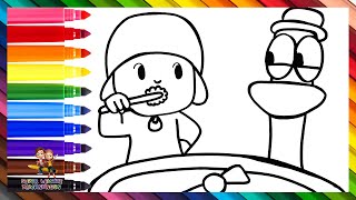 Zeichnen und Ausmalen von Pocoyo und Pato beim Zähneputzen 👶🦷🪥🦆 Zeichnungen für Kinder [upl. by Clymer421]