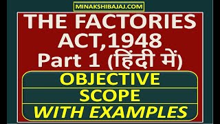 Objectives  Scope Of The Factories Act 1948 IN HINDI The Factories Act 1948 Part 1 [upl. by Toolis291]