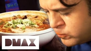 Adam Dares To Eat This Extremely Spicy Ramen In Less Than 30 Minutes  Man V Food [upl. by Eizdnil]