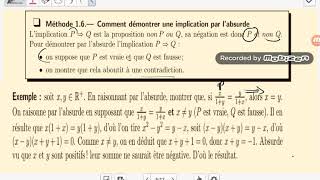 Methodes de raisonnement démontrer une implication directe contraposée  absurde et équivalence [upl. by Okihcim]