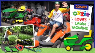 Lawn Mowers For Kids  Learn About Yard Work Like Blippi  Lawn Tractor and push Mowers [upl. by Todhunter82]