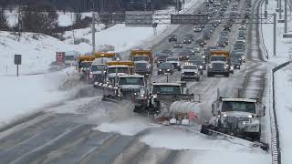 SNOW REMOVAL 2021 SNOW PLOW CONVOY Bridge view [upl. by Fulmis285]