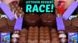 ASMR LEFTOVER DESSERT RACE BUBBLY CHOCOLATE MOUSSE CAKE PURPLE ICE CREAM MILKA OREO KINDER EGGS [upl. by Ilaw]