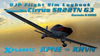 XPlane 12  TorqueSim Cirrus SR22TN G3  Philadelphia to New Haven Log 072 [upl. by Akirahc]