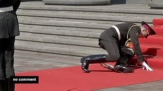 Not for the fainthearted Soldier falls at Poroshenko ceremony [upl. by Fernyak488]