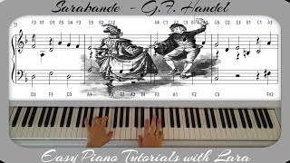 Sarabande in D minor GF Handel  Easy Piano Tutorial  Letter Notes [upl. by Jeniece]