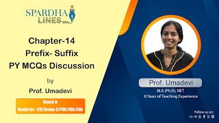 Previous Year MCQs I Chapter14  PrefixSuffix I English Grammar I Prof Umadevi I spardhalines [upl. by Tildie]