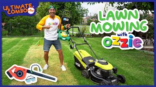 Ultimate Lawn Mowing Combo For Kids  Lawn Mowers Hedger Edger Blower Chainsaws With Ozzie [upl. by Bashemath278]