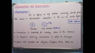 Chromophore and Auxochrome Uv spectroscopy Chromophore and Auxochrome in UV spectroscopy [upl. by Lenneuq]