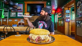 I ORDERED THE GIANT CORNED BEEF SANDWICH CHALLENGE AT A HAUNTED IRISH PUB  BeardMeatsFood [upl. by Selec]