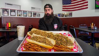 YOU HAVE TO EAT MORE THAN THE CURRENT CHAMP TO BEAT THIS CHEESESTEAK CHALLENGE  BeardMeatsFood [upl. by Akin938]