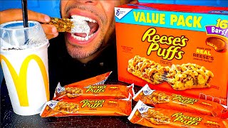 ASMR McDonalds Oreo Reeses Puffs McFlurry Treats Bars Chocolate Candy Peanut Butter Eating [upl. by Mossolb]