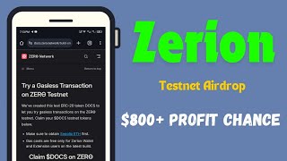 Zerion Testnet Airdrop  Earn UpTo 800 Chance  Airdrop Confirm 225M Found Raised Zerion [upl. by Ynittirb902]