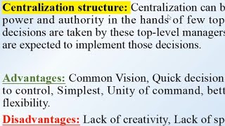 Difference bw Centralization amp Decentralization Structure of Organization  Organization Structure [upl. by Timon]