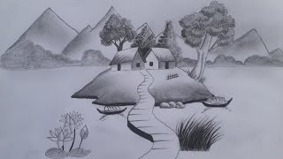 How to draw a village scenery step by step with pencil pencil drawing for Biggenners [upl. by Mafala322]