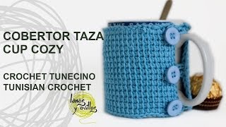 Tutorial Cobertor Tazas Crochet o Ganchillo Tunecino Cup Cozy [upl. by Enyahs]