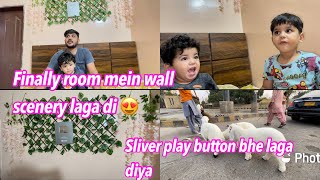 My room tour  sliver play button laga Diya  room ma new wall lagai  babar akbar vlog [upl. by Eleynad]