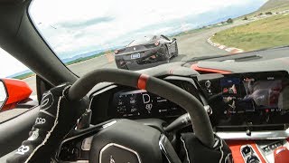 C8 CORVETTE ATTACKS FERRARI AND MCLAREN ON TRACK [upl. by Allegra]