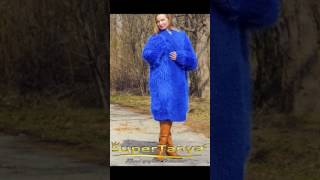 Long blue mohair cardigan by SuperTanya made to order knitwear [upl. by Egamlat]