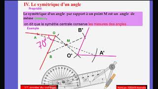 1er année du collège symétrie centrale  symétrique dun angle vidéo3 [upl. by Florella464]