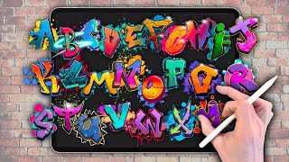 DRAW A GRAFFITI ALPHABET A to Z  Procreate drawing tutorial [upl. by Nytsuj]