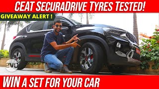 CEAT SecuraDrive Tyre Review  Acceleration Braking Cornering Tested  Tyre Giveaway  evo India [upl. by Schlessel]