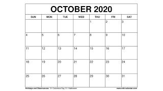 Free Printable October 2020 Calendar  WikiCalendarCom [upl. by Reitrac239]