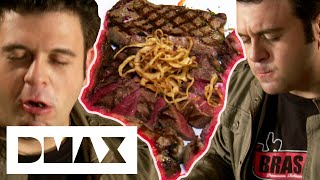 Adam Struggles To Tackle This Enormous 55 LB Stake Challenge  Man V Food [upl. by Laszlo]