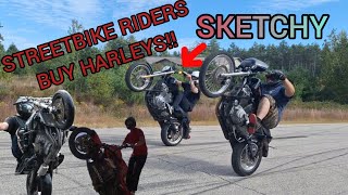 StreetBike Riders Wheelie Harleys First Lot Day [upl. by Tenaj]