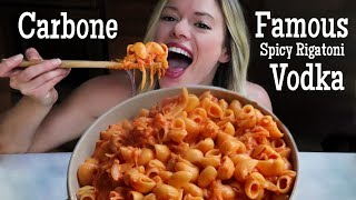 Carbone Famous Spicy Rigatoni Vodka Mukbang  Recipe [upl. by Gnouh]