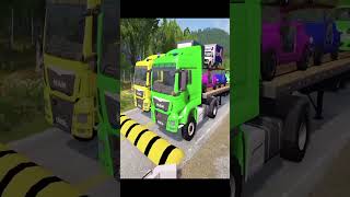 Double Flatbed Trailer Truck vs Speed bumps  Train vs Cars  Tractor vs Train  BeamNG Drive 366 [upl. by Nolly639]